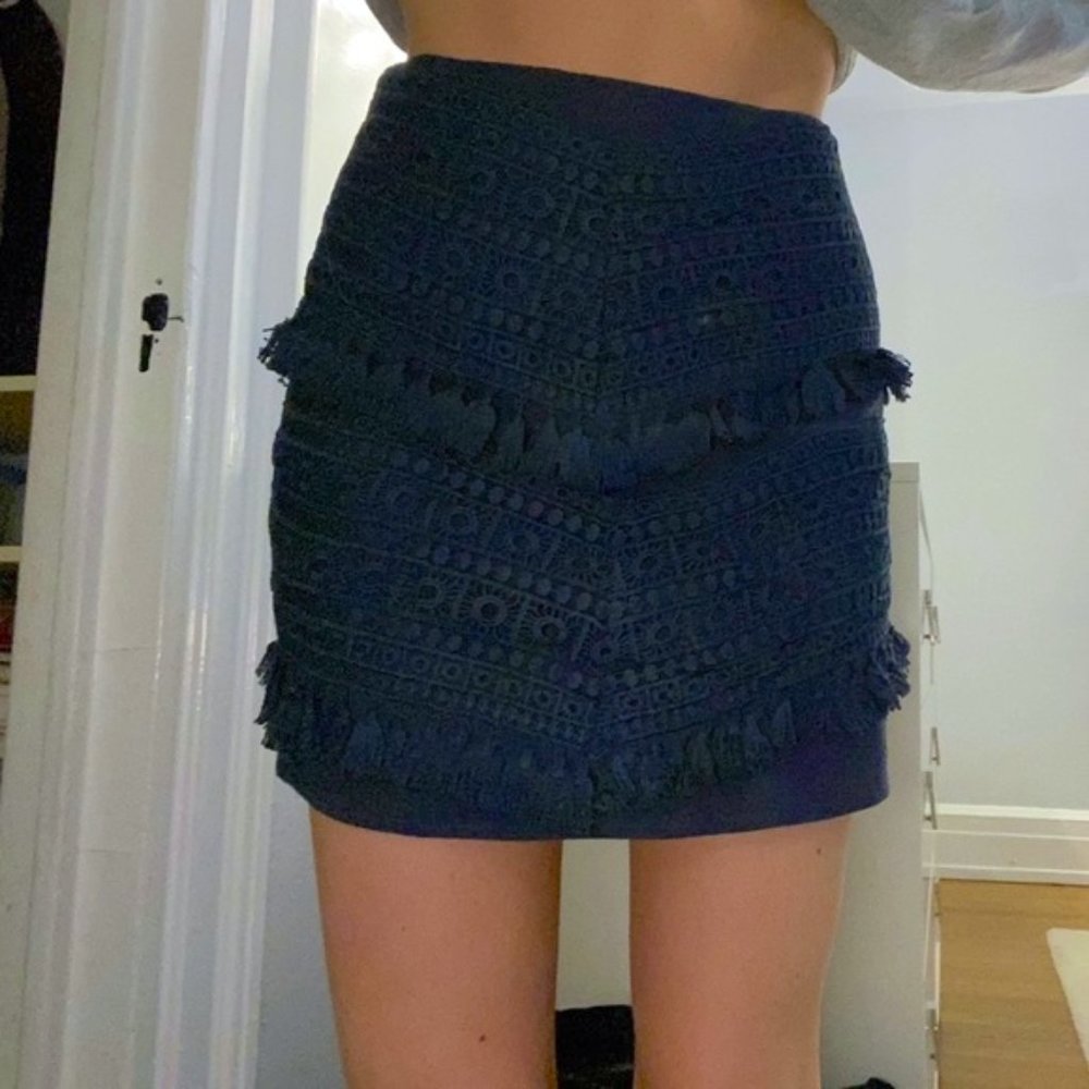 navy blue tassel pencil skirt